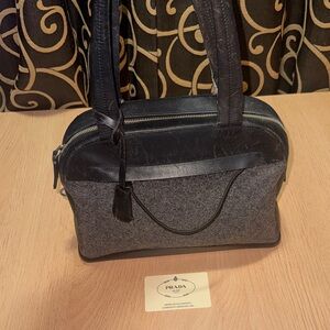Prada vintage Black Leather & Gray Wool Satchel